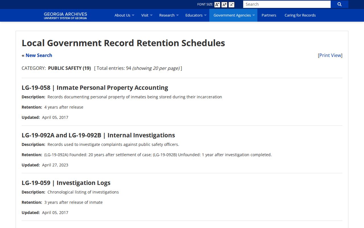 Georgia Archives jail booking and register retention schedule for Taylor County records