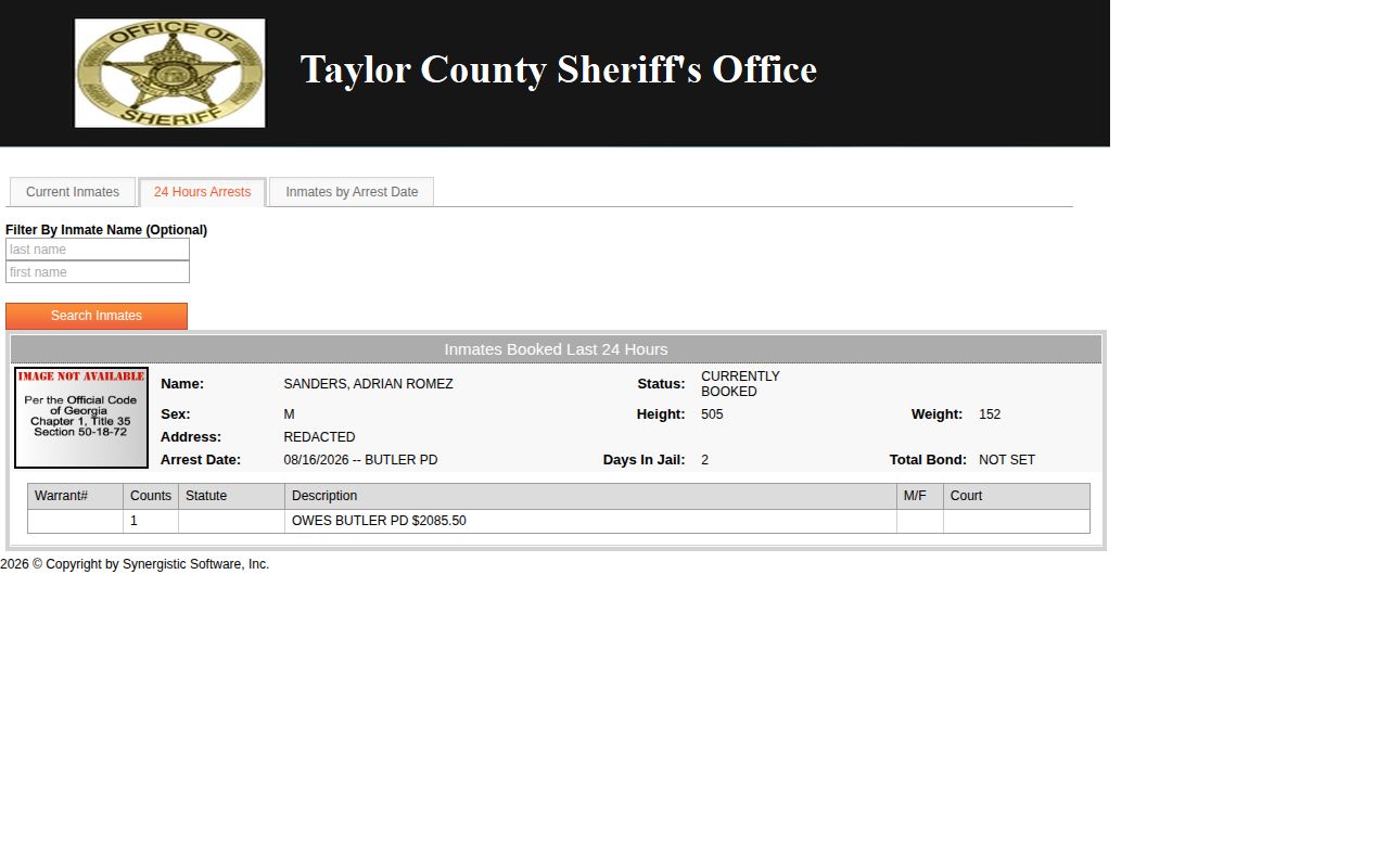 Taylor County Inmates Booked Last 24 Hours search results