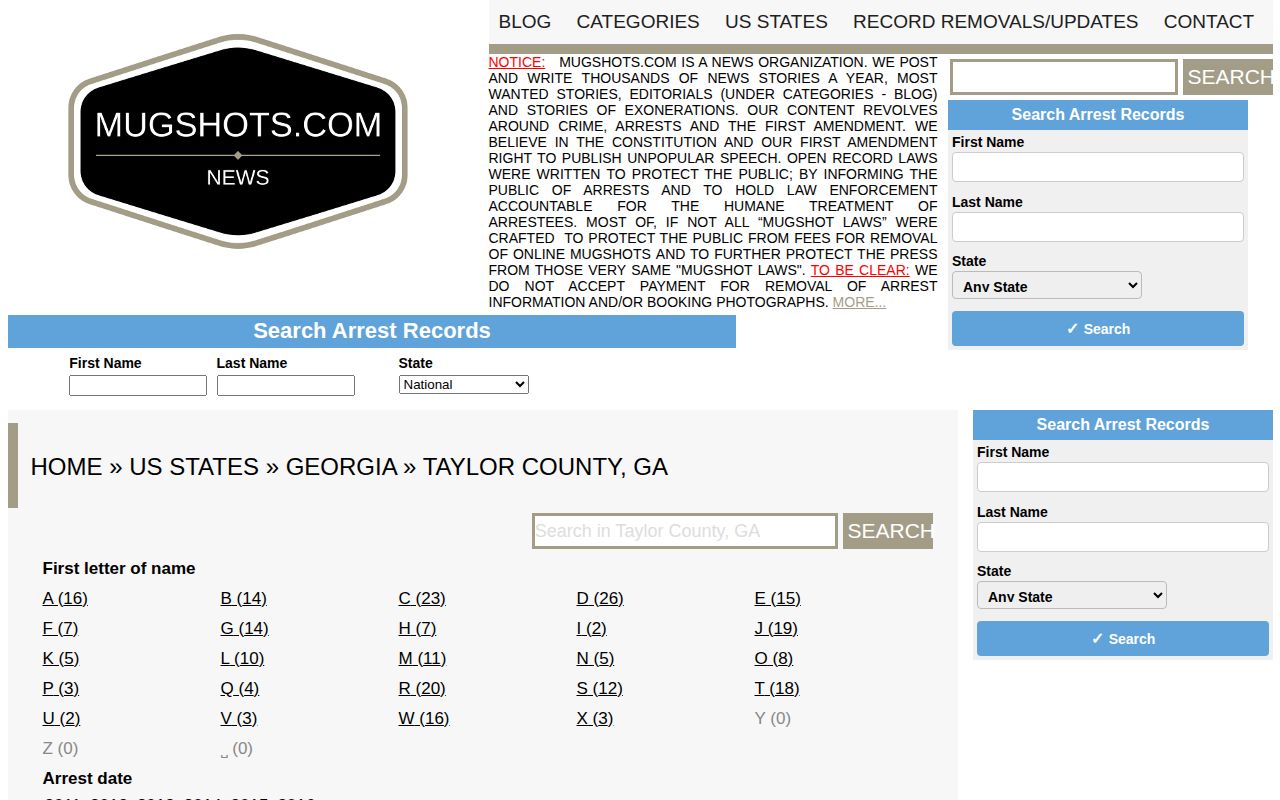 Unofficial Mugshots.com Taylor County Georgia archive context